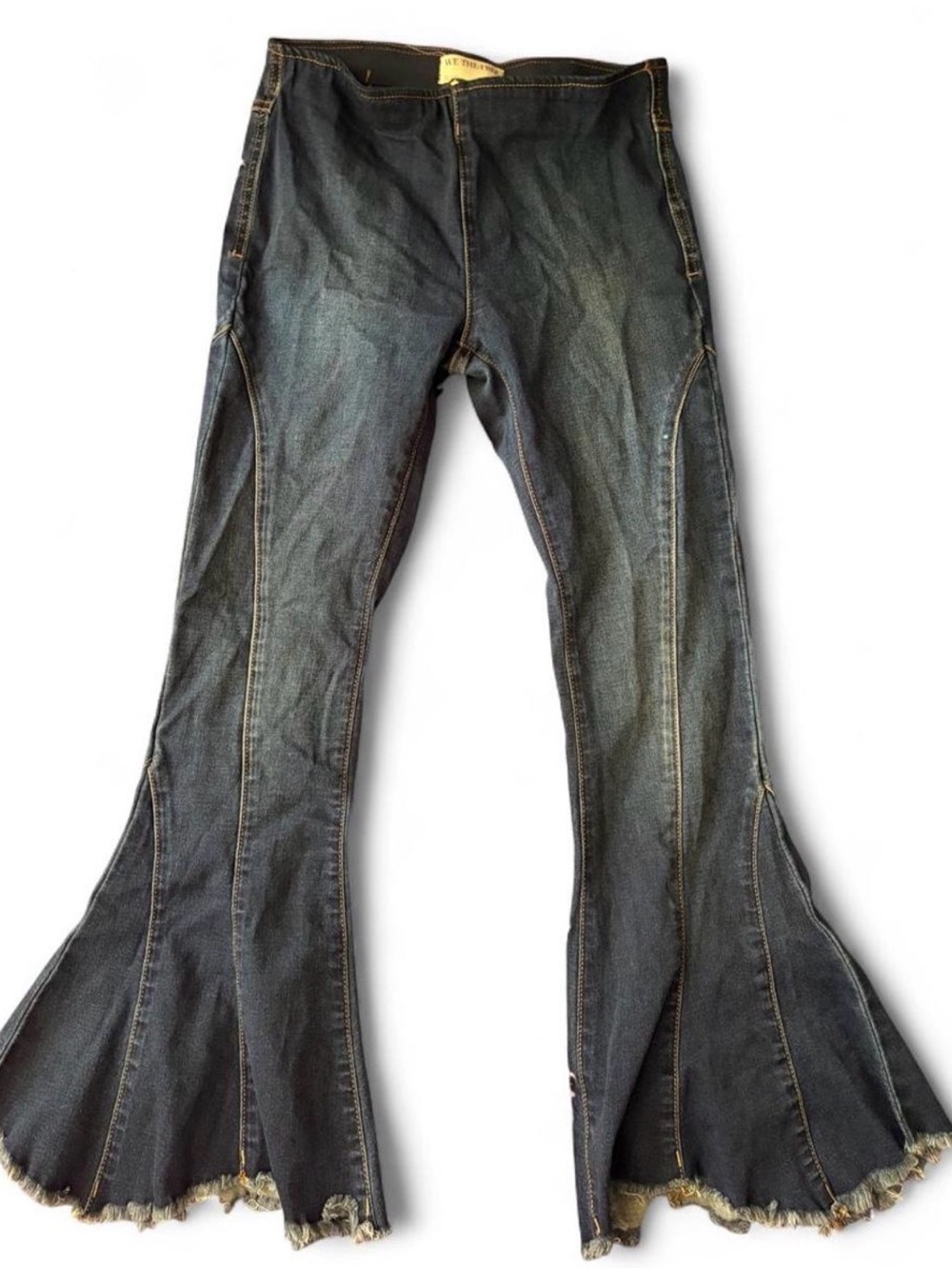 We The Free Dark Indigo Flare Jeans with Frayed Hem